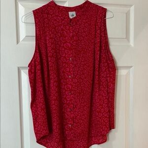 CAbi Red Leopard Print Sleeveless Blouse